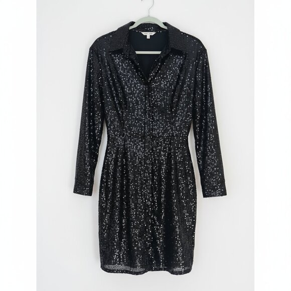 Women's Sequin Button Down Shirt Dress Long Sleeve - Picture 3 of 6